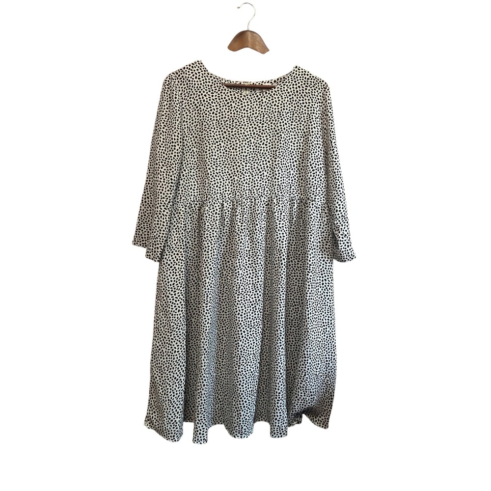 Glamorous Bloom Women's Dress‎ US 10 Cream Black Spot Print Midi Long Sleeve